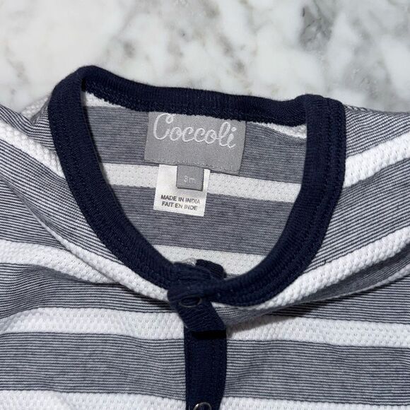 Coccoli Striped Gray, White & Blue Footie - Picture 4 of 4